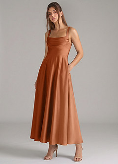 Azazie Shaude Brautjungfernkleider A-Linie Plissee Stretch-Satin Kleid Kupfer image5