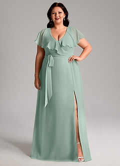 Azazie Lainey Bridesmaid Dresses Agave A-Line with Pockets Chiffon Dress image8