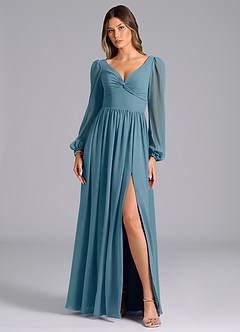 Azazie Zeya Bridesmaid Dresses Bermuda A-Line Long Sleeve Chiffon Dress image4