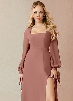 Azazie Leonia Bridesmaid Dresses Cedar Rose A-Line Long Sleeve Chiffon Dress image5