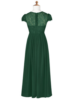 Azazie Delevingne Junior Dark Green A-Line Lace Chiffon Dress image7