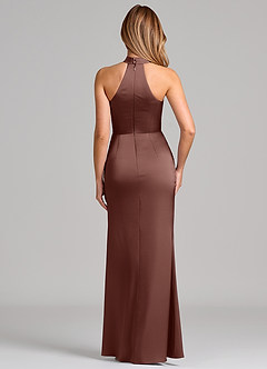 Azazie Karlotta Bridesmaid Dresses Espresso Sheath Pleated Stretch Satin Dress image2
