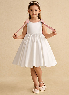Azazie Stacie Flower Girl Dresses Ivory Rosette A-Line Bow Matte Satin Dress image4