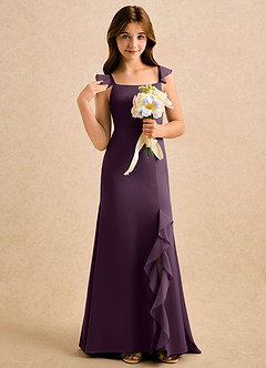 Azazie Novalie Girls Formal Flower Girl Dresses Plum Mermaid Bow Stretch Satin Dress image5