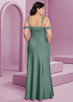 Barbie ♥ Azazie Final Sale Eucalyptus Sheath Pleated Stretch Satin Dress image15