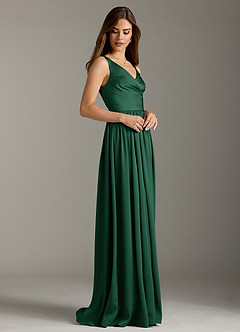 Azazie Keyla Bridesmaid Dresses Dark Green A-Line Pleated Stretch Satin Dress image5