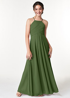 Azazie Ginger Junior Olive A-Line Pleated Chiffon Dress image5