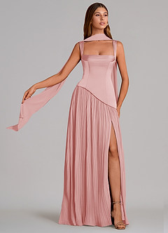 Azazie Stephanie Brautjungfernkleider A-Linie Plissee Stretch-Satin Kleid Puderrosa image1