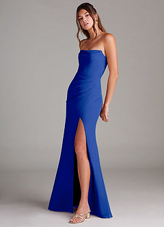 Azazie Leonis Bridesmaid Dresses Royal Blue Sheath Strapless Chiffon Convertible Dress image3