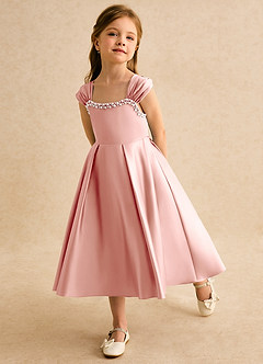 Azazie Yosemite Robe Demoiselle D'honneur Fillette Robe Princesse en Mat Satiné Encolure en Forme de Cœur Rosette image6