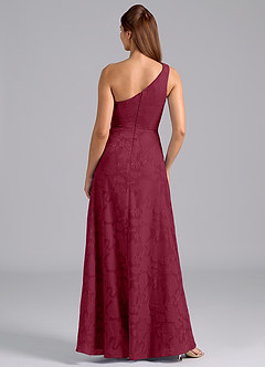 Azazie Brooke Bridesmaid Dresses Burgundy A-Line One Shoulder Floral Burnout Dress image2