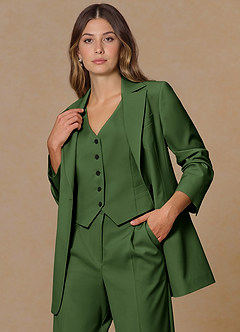 front Rowan Olive Refined Weave Performance 3-Piece Suit