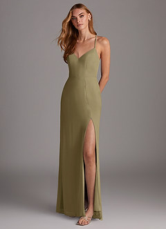 Azazie Manila Bridesmaid Dresses Moss Green Sheath V-Neck Chiffon Dress image3