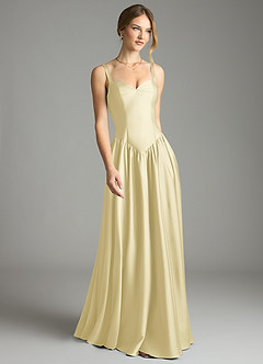 Azazie Evadina Suknie dla druhen Linia A Gorset Satyna elastyczna Do ziemi Sukienka image1