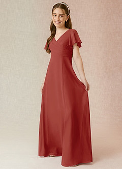 Azazie Induh Junior Terracotta A-Line Ruched Chiffon Dress image3