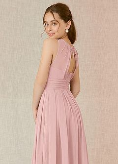 Azazie Bibiane Junior Powder Pink A-Line Pleated Chiffon Dress image8
