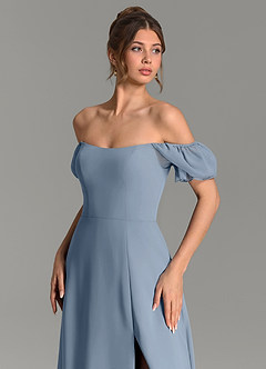 Azazie Jaden At-home Try On Dresses Dusty Blue A-Line with Pockets Chiffon Dress image2