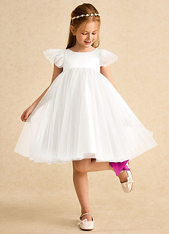 Azazie Munchkin Abiti da Ragazza di Fiori Abito A-Line in Tulle Fiocco Avorio Fucsia image3
