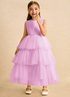 Azazie Marshmallow Flower Girl Dresses Candy Pink Ball-Gown Bow Tulle Dress image5