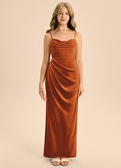 Azazie Mai Junior Burnt Orange A-Line Sweetheart Neckline Velvet Dress image5