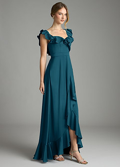 Azazie Lyra Bridesmaid Dresses Ink Blue A-Line Off the Shoulder Stretch Satin Convertible Dress image5