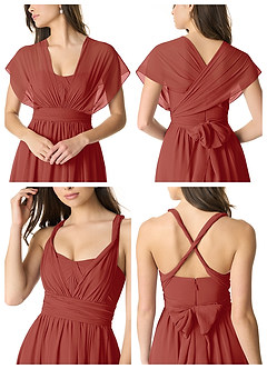 Azazie Olani Bridesmaid Dresses Terracotta A-Line Off the Shoulder Chiffon Convertible Dress image6