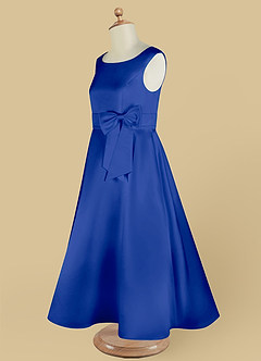 Azazie Lindy vestidos de niña de las flores Vestido de Azul Real de Satin Mate de Corte En A con Plisado image15