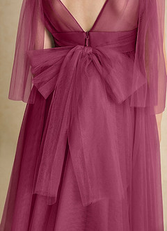 Azazie Dori Robe Demoiselle D'honneur Fillette Robe Trapèze en Tulle Rayé Mûre image7