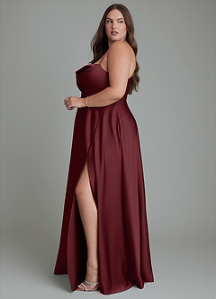 Azazie Elle Bridesmaid Dresses Cabernet A-Line Pleated Stretch Satin Dress image13