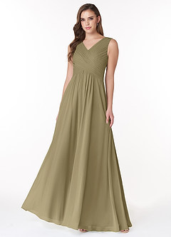 Azazie Flora Bridesmaid Dresses Moss Green A-Line Pleated Chiffon Dress image1