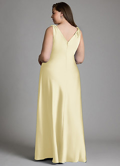 Azazie Nerine Bridesmaid Dresses Lemon Sorbet A-Line Pleated Stretch Satin Dress image8