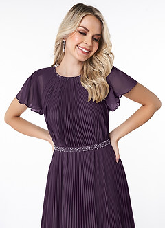 Azazie Kara Modest Bridesmaid Dresses A-Line Pleated Chiffon Floor-Length Dress image11