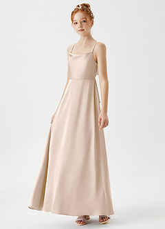Azazie Shale Junior A-Linie Stretch-Satin Kleid Alabaster Weiß image2