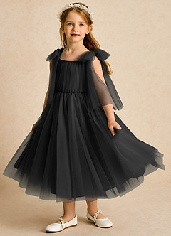 Azazie Dori Robe Demoiselle D'honneur Fillette Robe Trapèze en Tulle Rayé Noir image5