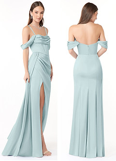 Azazie Amyra Vestidos de damas de honor Vestido de Neblina de Satén Elástico de Corte Recto Convertible con Vestidos sin tirantes image6