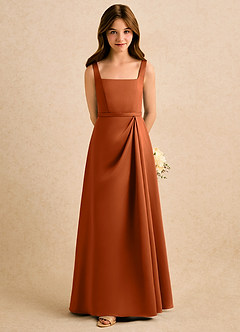 Azazie Emiko Girls Formal Flower Girl Dresses Burnt Orange A-Line Pleated Matte Satin Dress image3