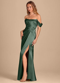Azazie Shea Bridesmaid Dresses Eucalyptus Mermaid Off the Shoulder Metallic Satin Convertible Dress image3
