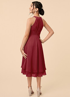 Azazie Linna Junior Pomegranate A-Line Pleated Chiffon Dress image4