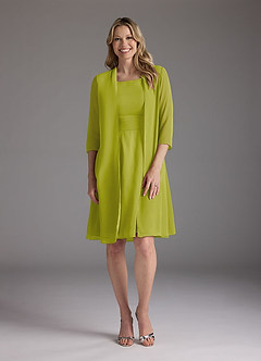 Azazie Shirley Mother of the Bride Dresses Lemongrass A-Line Scoop Pleated Chiffon Dress image1