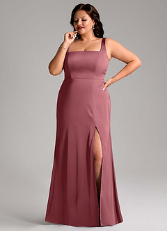 Azazie Frostine Vestidos de damas de honor Vestido de Rosa Del Desierto de Satén Elástico de Corte en A con Lazo image8