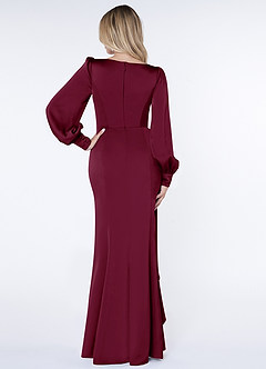 Azazie Raye Bridesmaid Dresses Mulberry Mermaid Long Sleeve Stretch Satin Dress image2