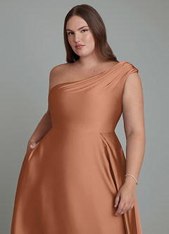 Azazie Melanie Bridesmaid Dresses Bronzer A-Line Off the Shoulder Stretch Satin Dress image12