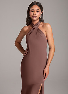 Azazie Lorena Bridesmaid Dresses Espresso Mermaid Pleated Chiffon Dress image2