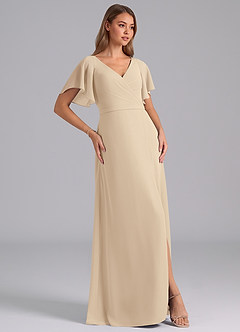 Azazie Ambrosia Bridesmaid Dresses Champagne A-Line Pleated Chiffon Dress image4
