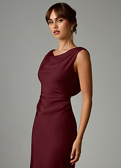 Azazie Kieryn Robes de demoiselle d'honneur Robe Sirène en Satin extensible Plissée Cabernet image6