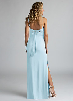 Azazie Mai Bridesmaid Dresses Sky Blue Sheath Pleated Stretch Satin Dress image2