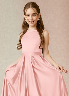 Azazie Arianthe Junior Powder Pink A-Line with Pockets Stretch Satin Dress image5