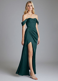 Azazie Amyra Bridesmaid Dresses Pine Mermaid Off the Shoulder Stretch Satin Convertible Dress image5