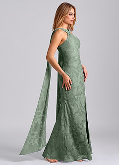 Azazie Kinsley Final Sale Matcha Mermaid Pleated Floral Burnout Dress image3