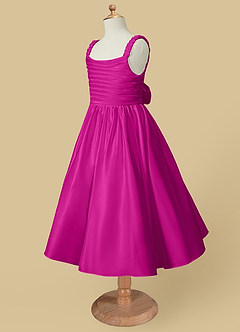 Azazie Cutie Pie Flower Girl Dresses Fuchsia A-Line Pleated Matte Satin Dress image6